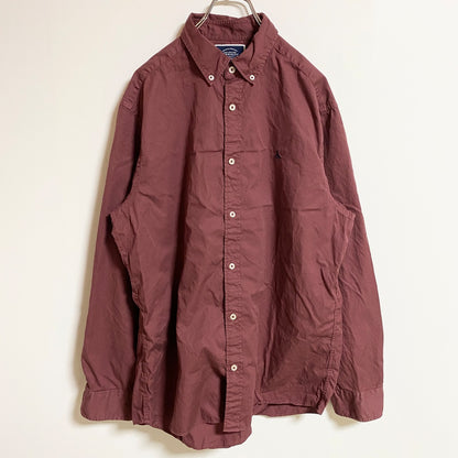 古着 used　CHARLES TYRWHITT　長袖ワンポイント刺繍シャツ　シンプル　ワインレッド　秋冬服　レトロ　Lサイズ