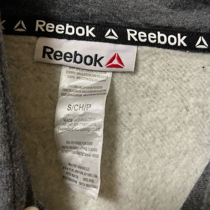 古着 used Reebok リーボック　長袖ロゴプリントパーカー　フーディー　スポーティー　ダークグレー　レトロ　Sサイズ