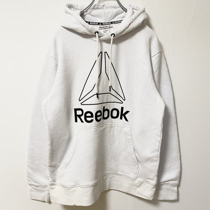 古着 used Reebok リーボック　長袖ロゴプリントパーカー　フーディー　スポーティー　白　ホワイト　Sサイズ　レトロ