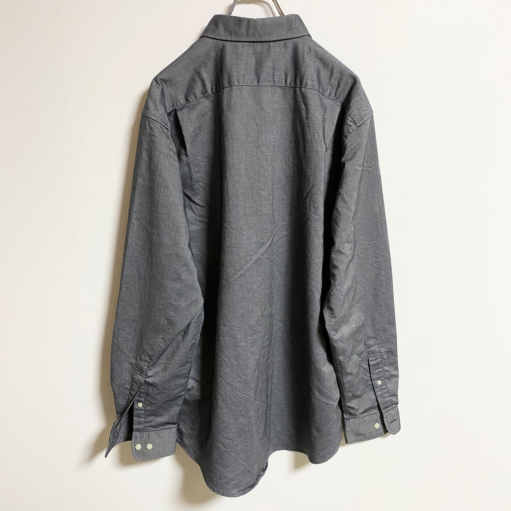 PORT AUTHORITY　長袖ワンポイント刺繍シャツ　シンプル　グレー　灰色　秋冬服　レトロ　Lサイズ　古着