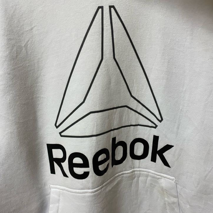 古着 used Reebok リーボック　長袖ロゴプリントパーカー　フーディー　スポーティー　白　ホワイト　Sサイズ　レトロ