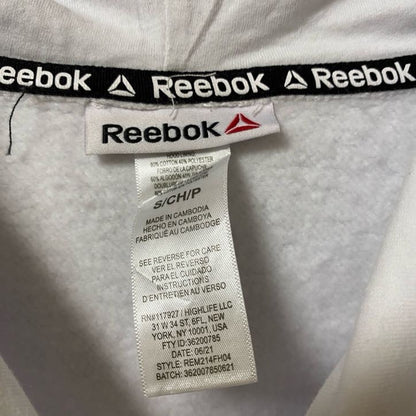 古着 used Reebok リーボック　長袖ロゴプリントパーカー　フーディー　スポーティー　白　ホワイト　Sサイズ　レトロ