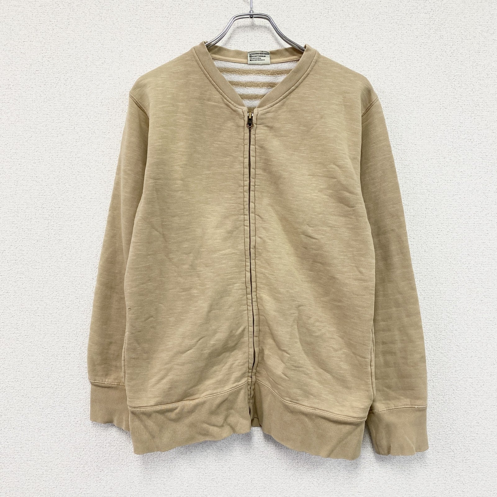 Good Wear　グッドウェア　フルジップスウェット/トレーナー　ノーカラー　ボーダー柄　ベージュ　Mサイズ