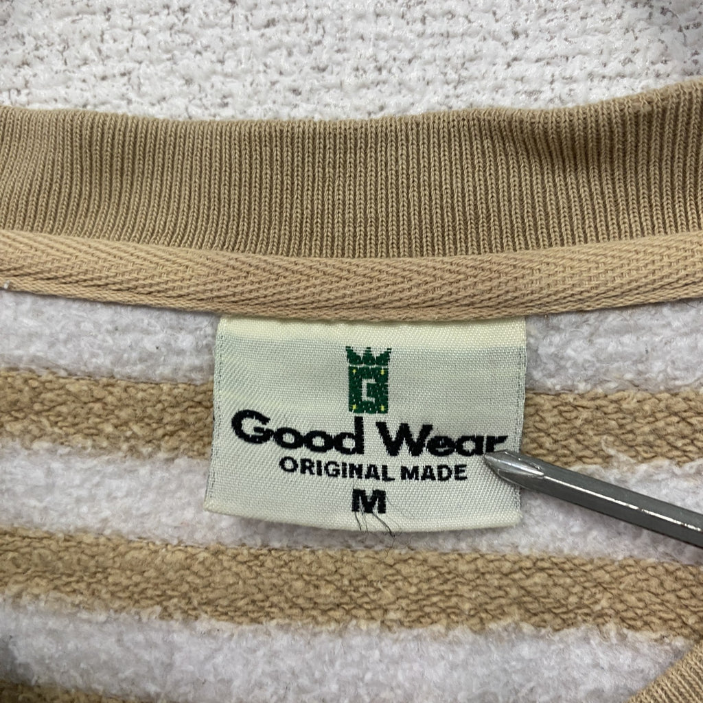 Good Wear　グッドウェア　フルジップスウェット/トレーナー　ノーカラー　ボーダー柄　ベージュ　Mサイズ