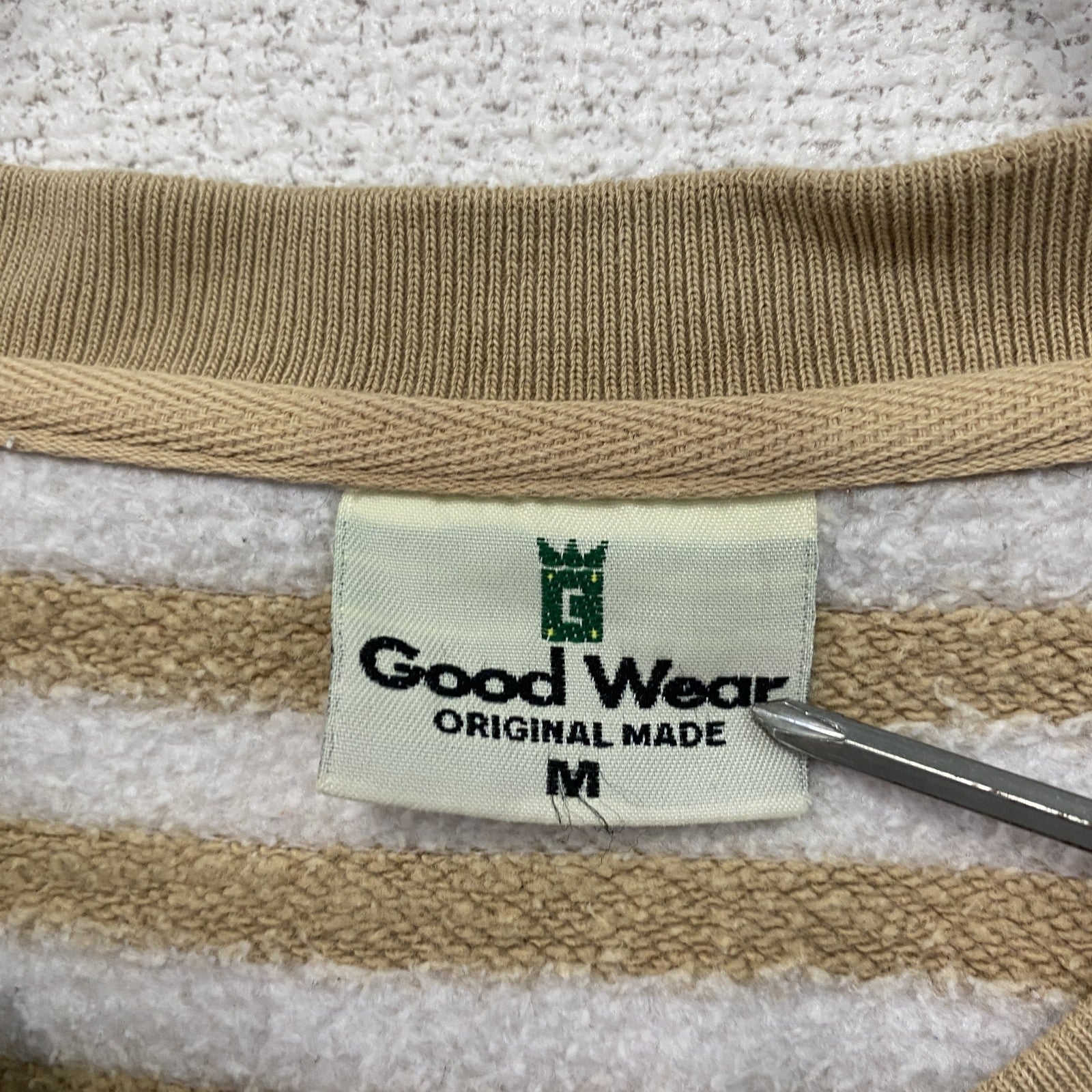 Good Wear　グッドウェア　フルジップスウェット/トレーナー　ノーカラー　ボーダー柄　ベージュ　Mサイズ