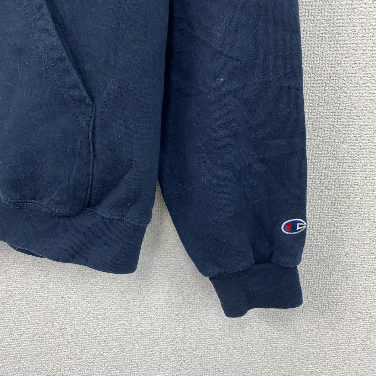 00s　champion　チャンピオン　スウェットパーカー/フーディー　アーチプリント　刺繍ロゴ　ワッペン　紺　ネイビー　Lサイズ　古着