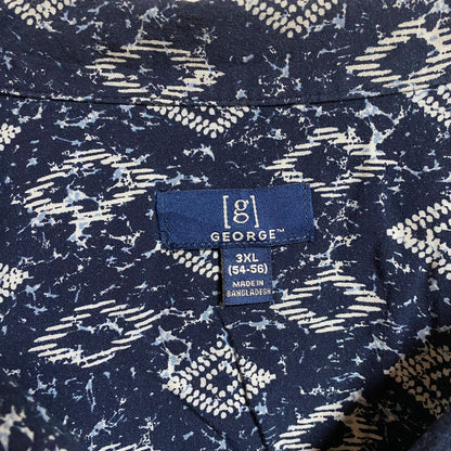 古着 used　GEORGE　半袖総柄デザインシャツ　開襟シャツ　ネイビー　紺　春夏服　レトロ　ビッグシルエット　3XLサイズ