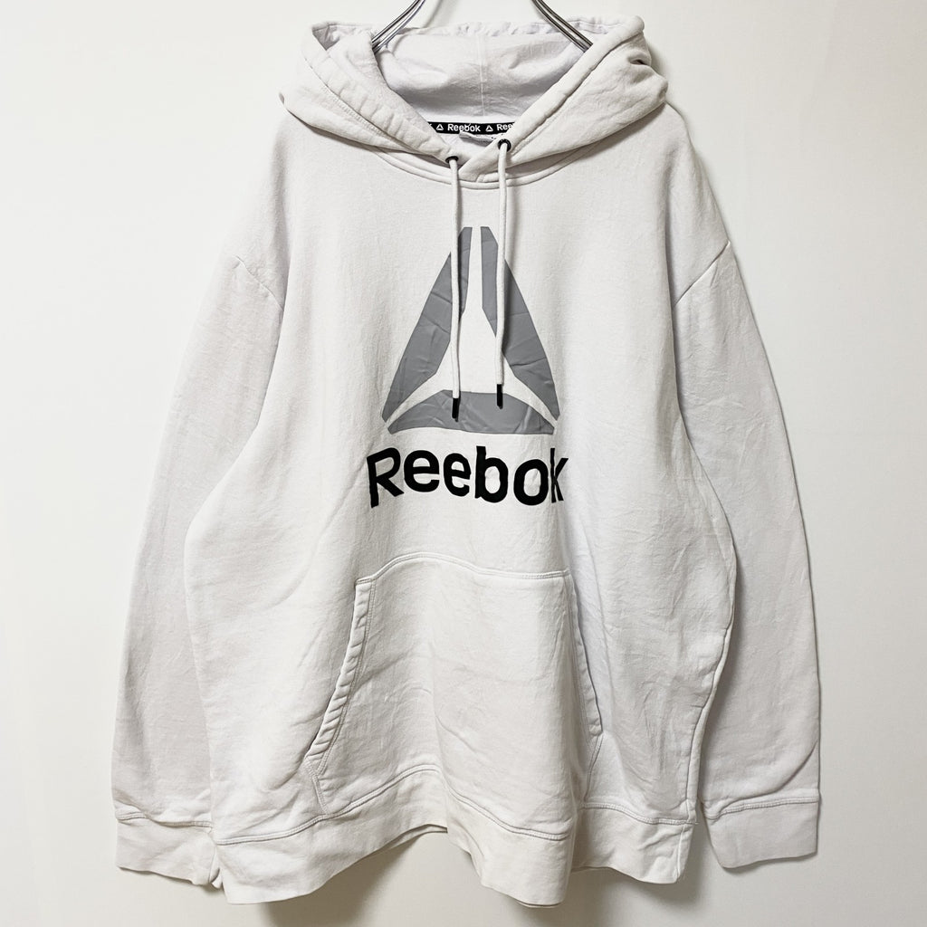 Reebok リーボック　長袖ロゴプリントパーカー　フーディー　オーバーサイズ　白　ホワイト　2XLサイズ　古着