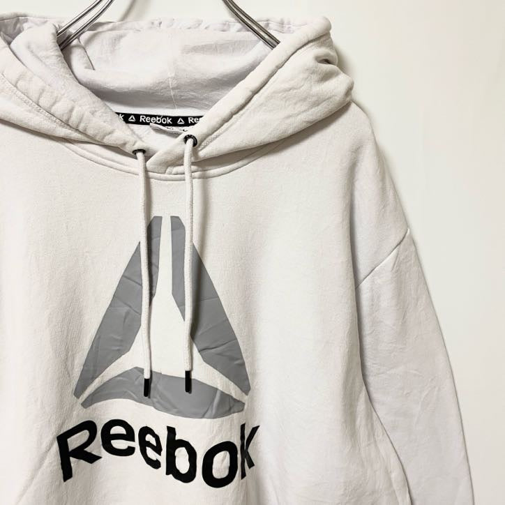 Reebok リーボック　長袖ロゴプリントパーカー　フーディー　オーバーサイズ　白　ホワイト　2XLサイズ　古着