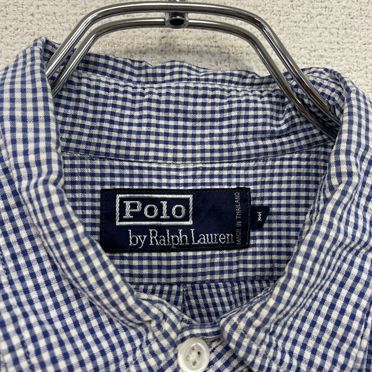 Polo by Ralph Lauren　ポロバイラルフローレン　長袖ボタンダウンシャツ　ギンガムチェック　青　ブルー　Lサイズ メンズ 古着