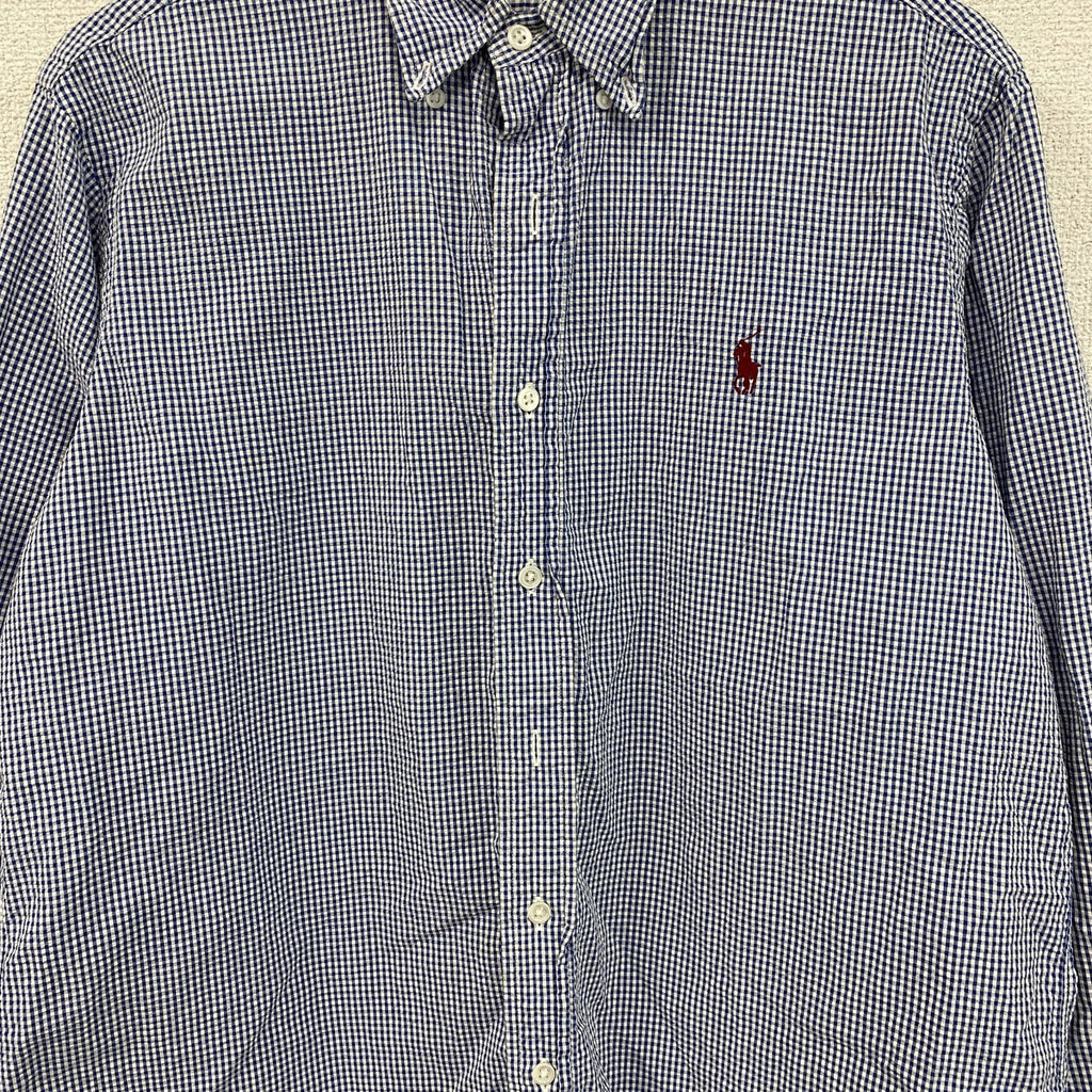 Polo by Ralph Lauren　ポロバイラルフローレン　長袖ボタンダウンシャツ　ギンガムチェック　青　ブルー　Lサイズ メンズ 古着