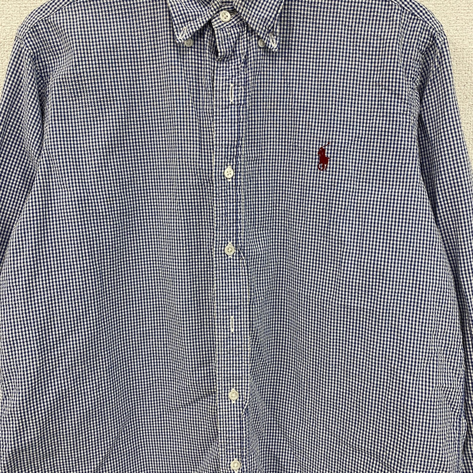 Polo by Ralph Lauren　ポロバイラルフローレン　長袖ボタンダウンシャツ　ギンガムチェック　青　ブルー　Lサイズ メンズ 古着