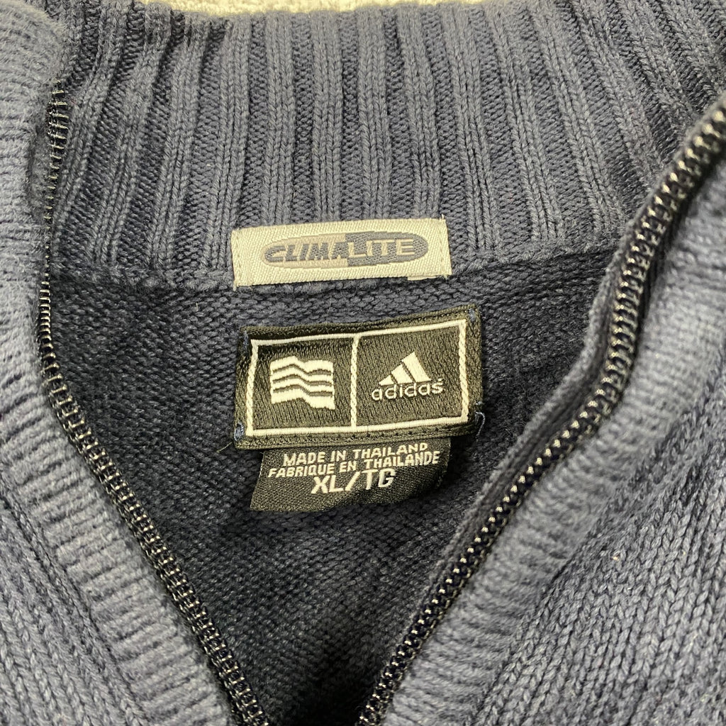00s　adidas　アディダス　ハーフジップコットンニットセーター　ヴィンテージ　紺　ネイビー　XLサイズ　古着