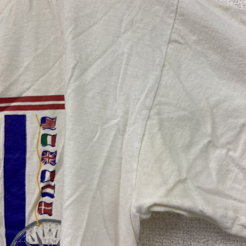 BYE BYE　半袖プリントTシャツ　白　ホワイト　Mサイズ カットソー メンズ コットン 古着