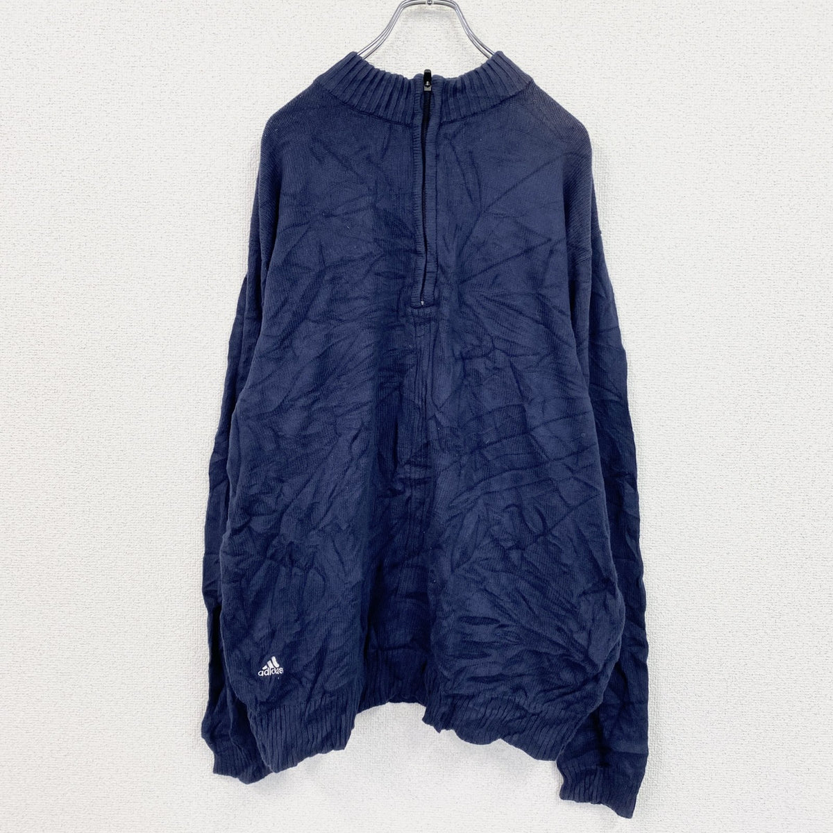 00s　adidas　アディダス　ハーフジップコットンニットセーター　ヴィンテージ　紺　ネイビー　XLサイズ　古着