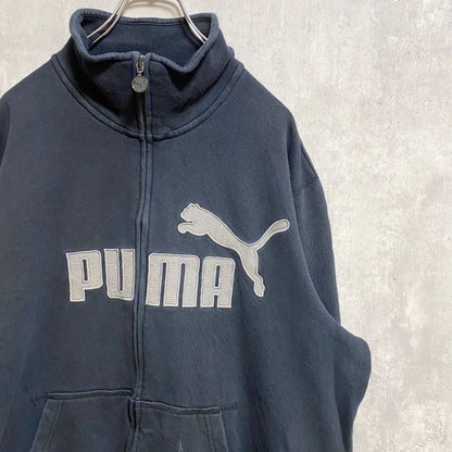 古着 used　puma　プーマ　長袖フルジップスウェット　ロゴトレーナー　ブラック　ハイネック　オーバーサイズ　XLサイズ