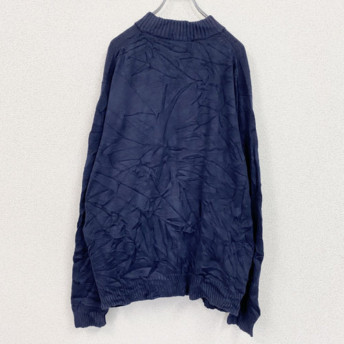 00s　adidas　アディダス　ハーフジップコットンニットセーター　ヴィンテージ　紺　ネイビー　XLサイズ　古着