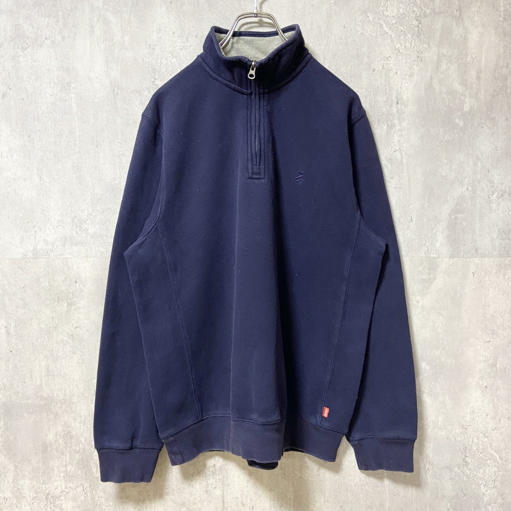 IZOD　アイゾッド　ハーフジップスウェット/トレーナー　ワンポイント　刺繍ロゴ　ビッグシルエット　紺　ネイビー　Mサイズ　古着