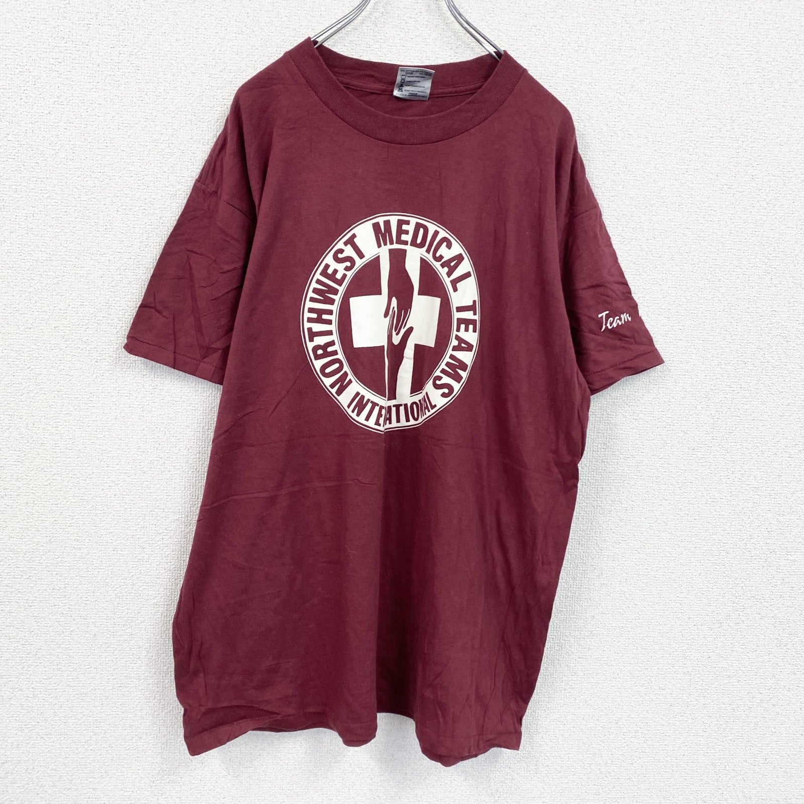 90s　ONEITA　オニータ　半袖プリントTシャツ　ヴィンテージ　シングルステッチ　ボルドー　XLサイズ　古着