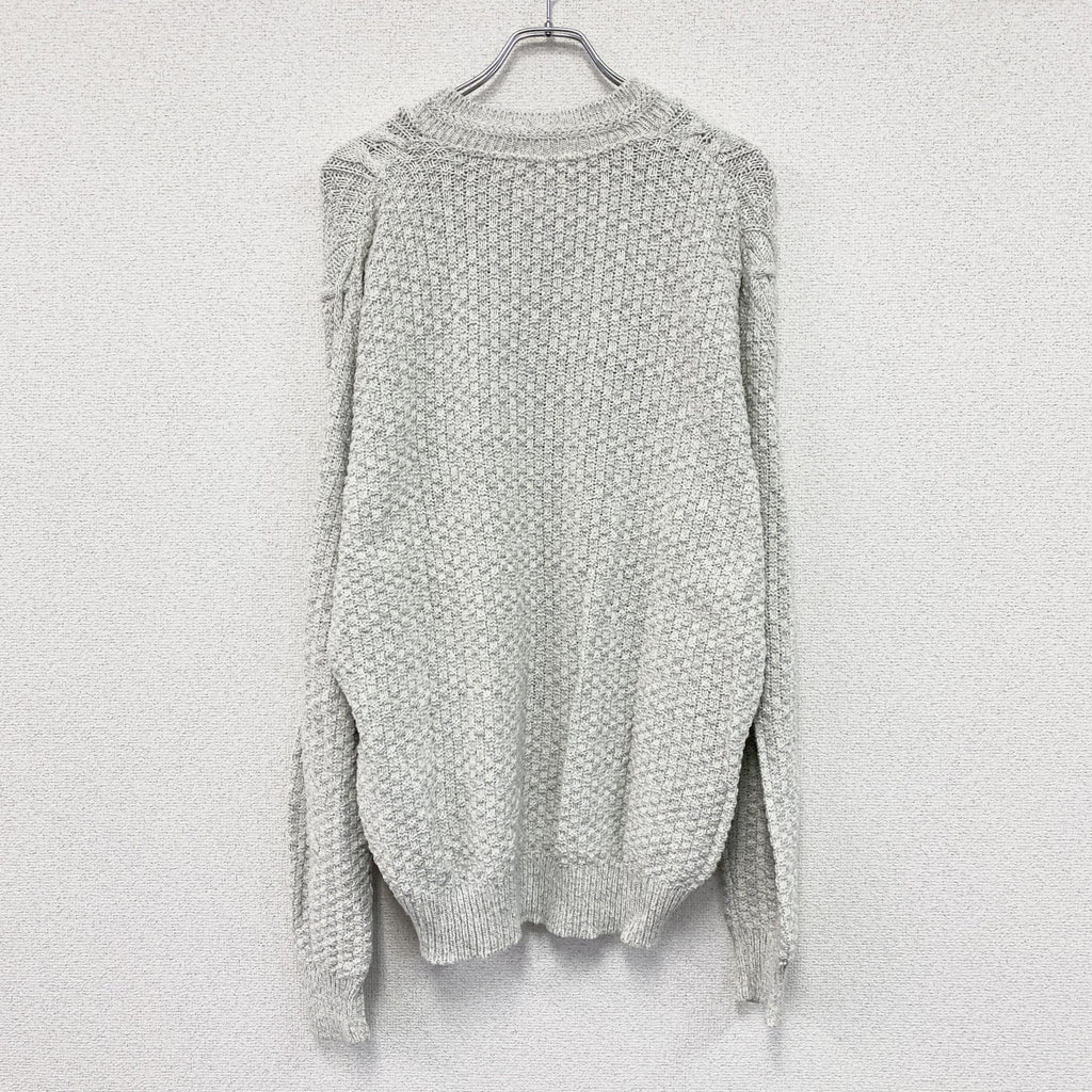 80s～90s　USA製　AMERICAN CREATIONS　コットンニットセーター　Vネック　ケーブル編み　灰色　ライトグレー　Lサイズ　古着