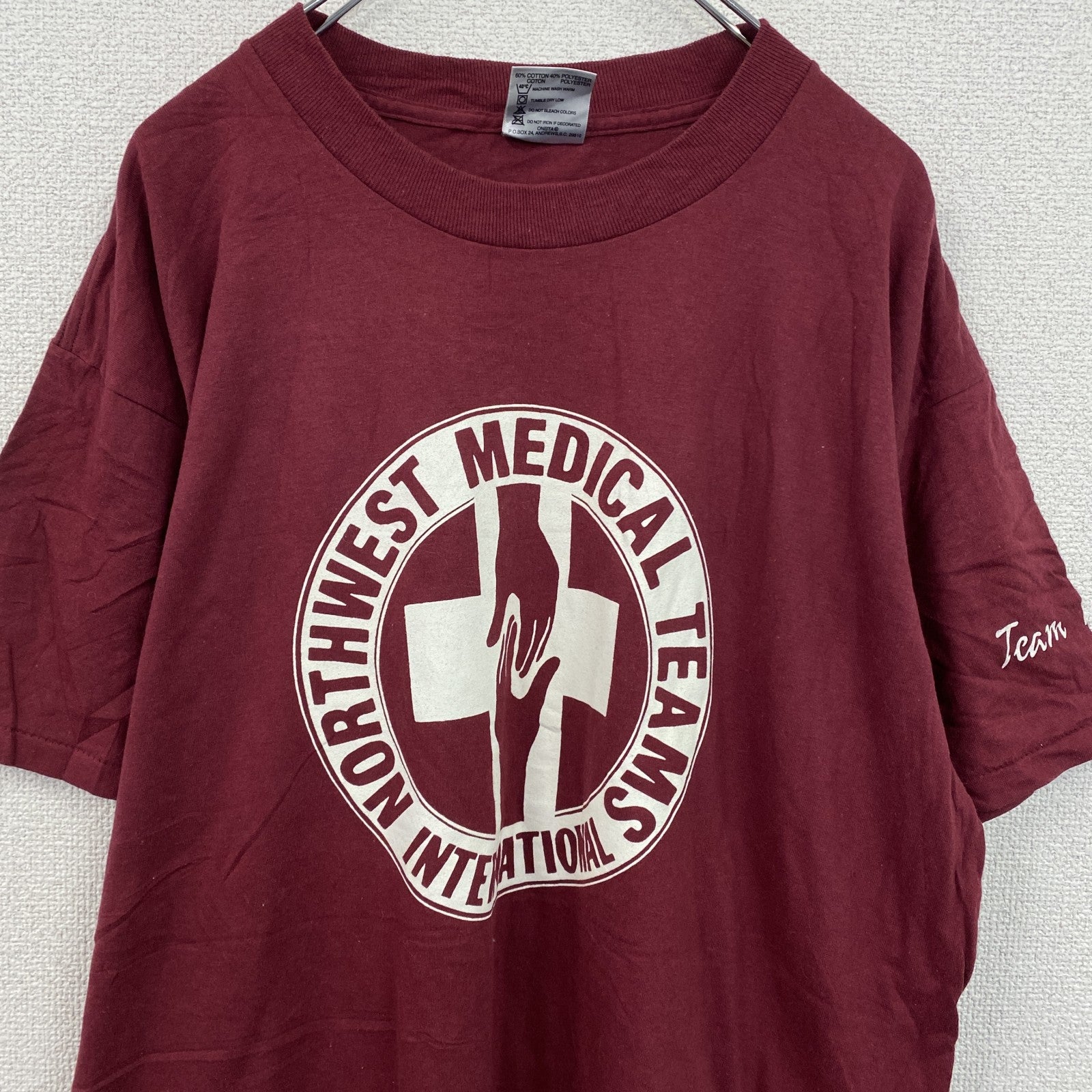 90s　ONEITA　オニータ　半袖プリントTシャツ　ヴィンテージ　シングルステッチ　ボルドー　XLサイズ　古着