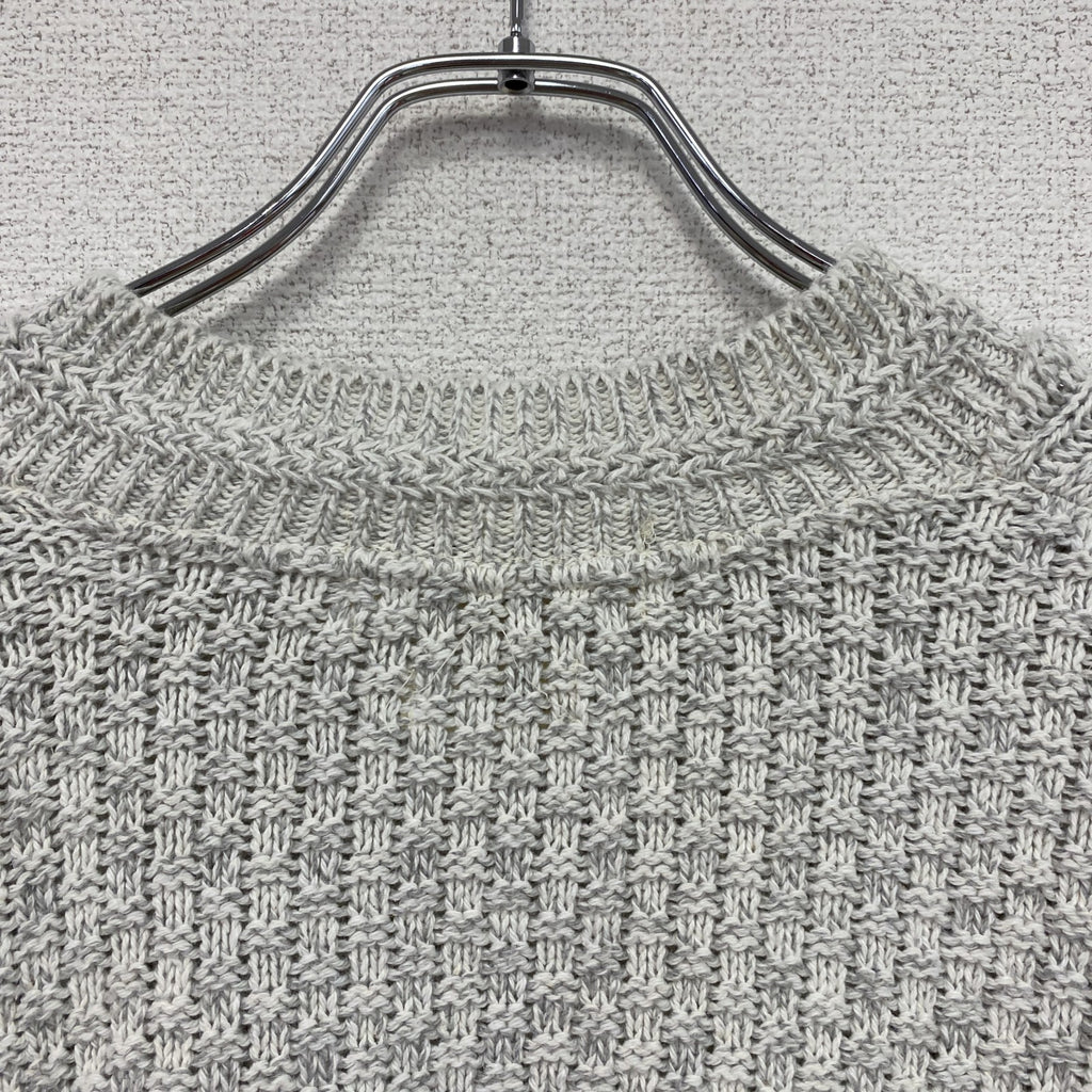 80s～90s　USA製　AMERICAN CREATIONS　コットンニットセーター　Vネック　ケーブル編み　灰色　ライトグレー　Lサイズ　古着