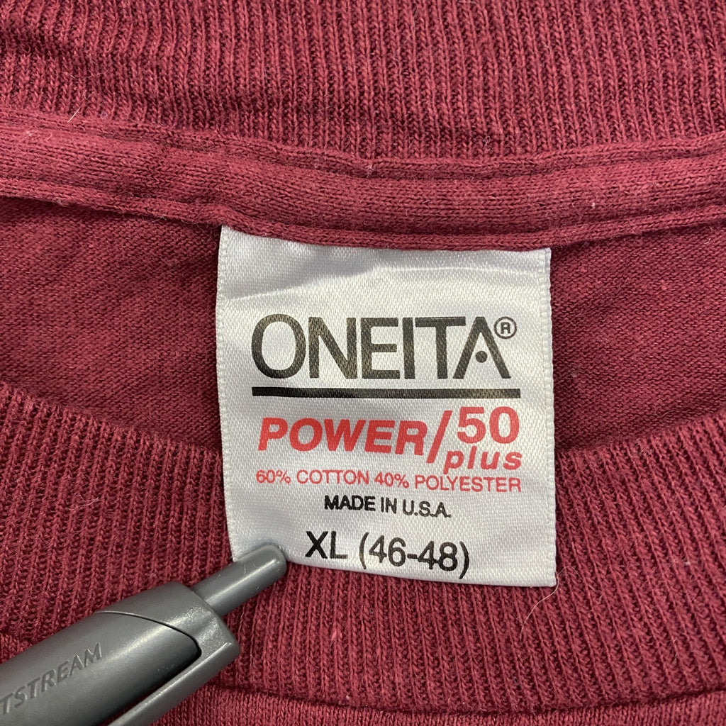 90s　ONEITA　オニータ　半袖プリントTシャツ　ヴィンテージ　シングルステッチ　ボルドー　XLサイズ　古着