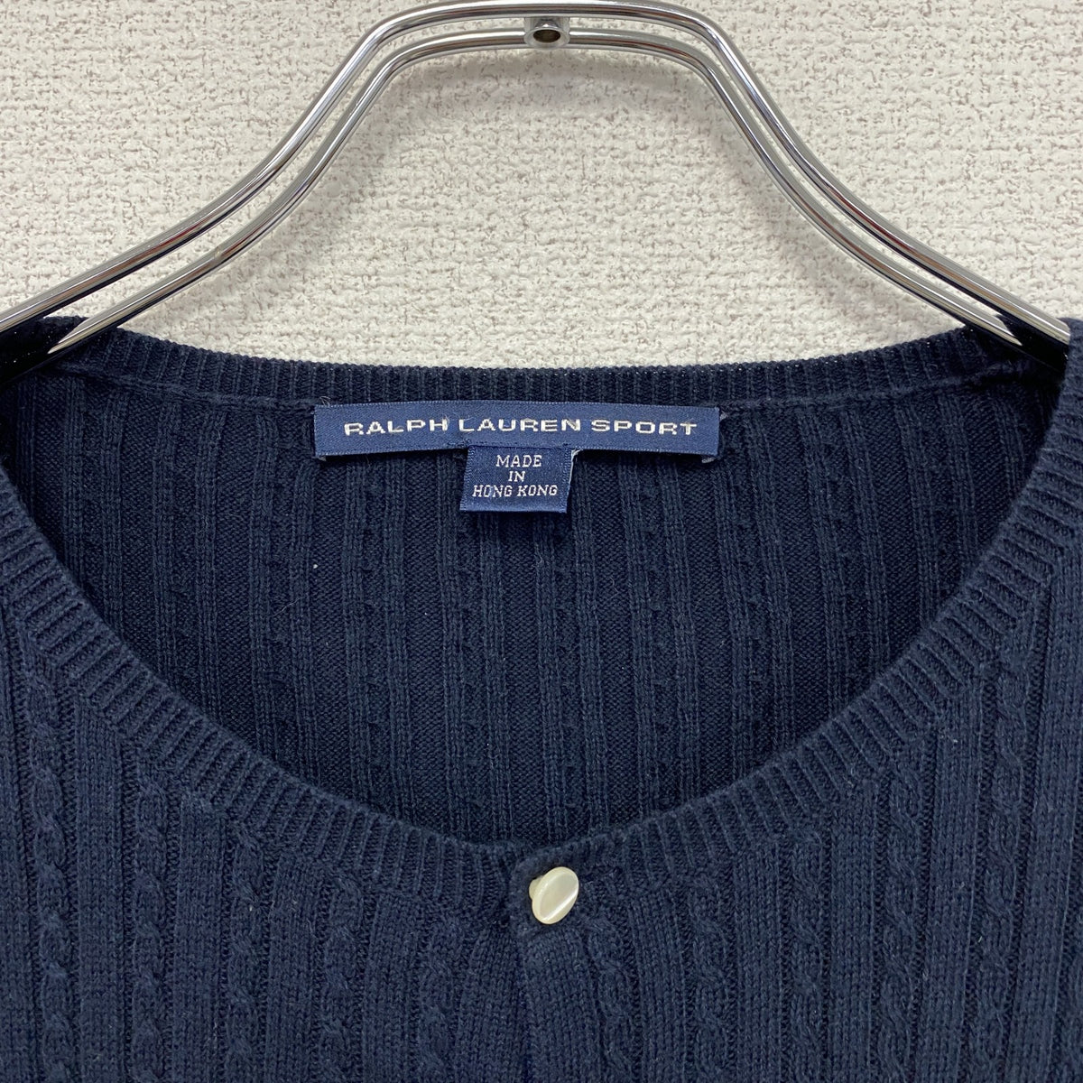 90s　RALPH LAUREN SPORT　ラルフローレンスポーツ　コットンニットカーディガン　刺繍ロゴ　紺　ネイビー　Mサイズ ヴィンテージ セーター ニットセーター レディース 古着