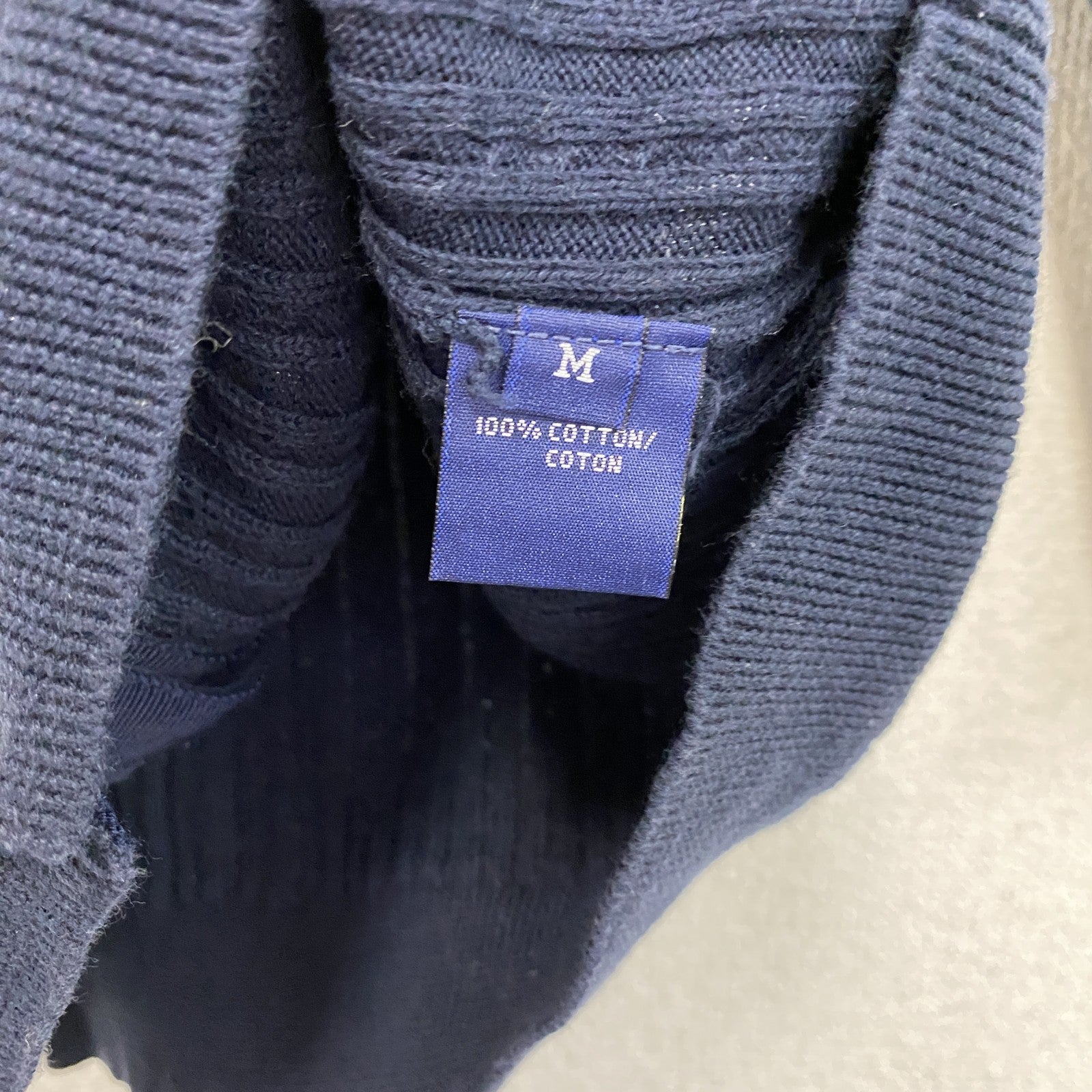 90s　RALPH LAUREN SPORT　ラルフローレンスポーツ　コットンニットカーディガン　刺繍ロゴ　紺　ネイビー　Mサイズ