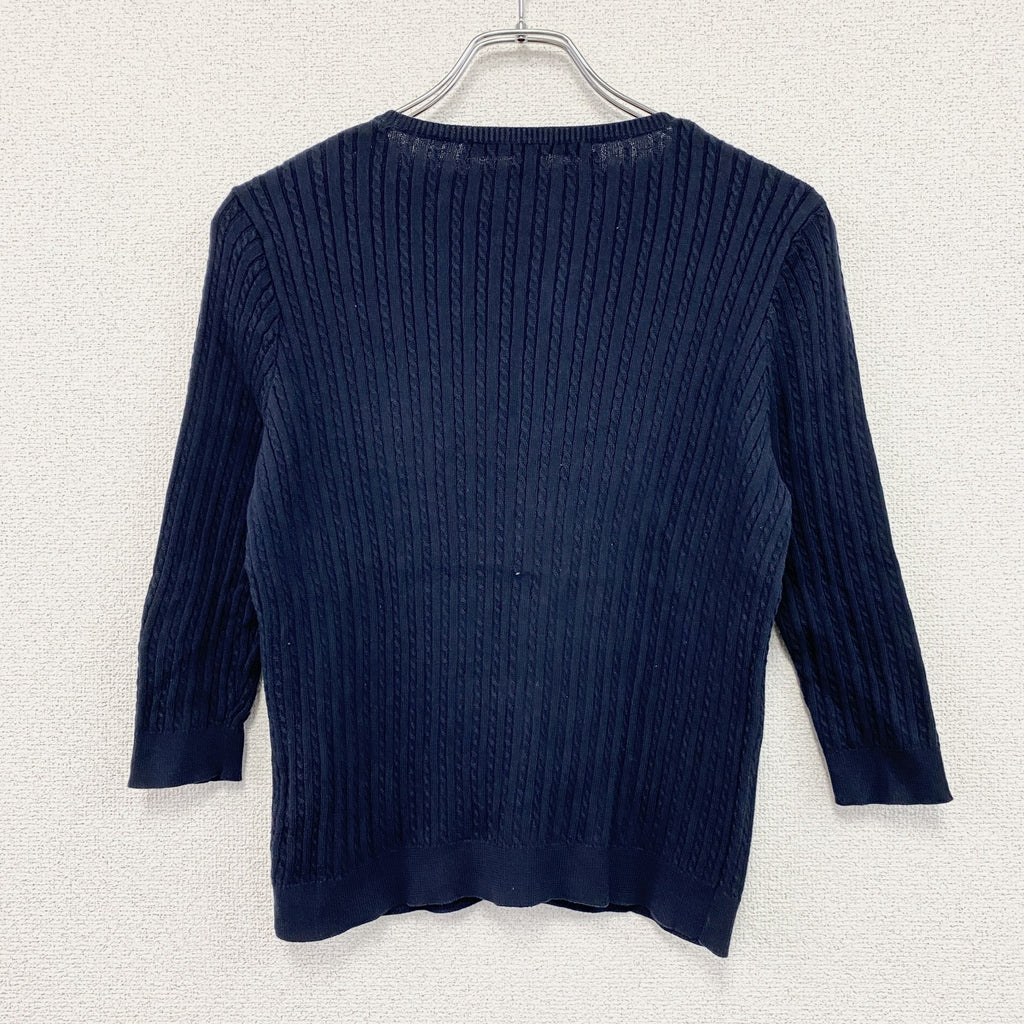 90s　RALPH LAUREN SPORT　ラルフローレンスポーツ　コットンニットカーディガン　刺繍ロゴ　紺　ネイビー　Mサイズ