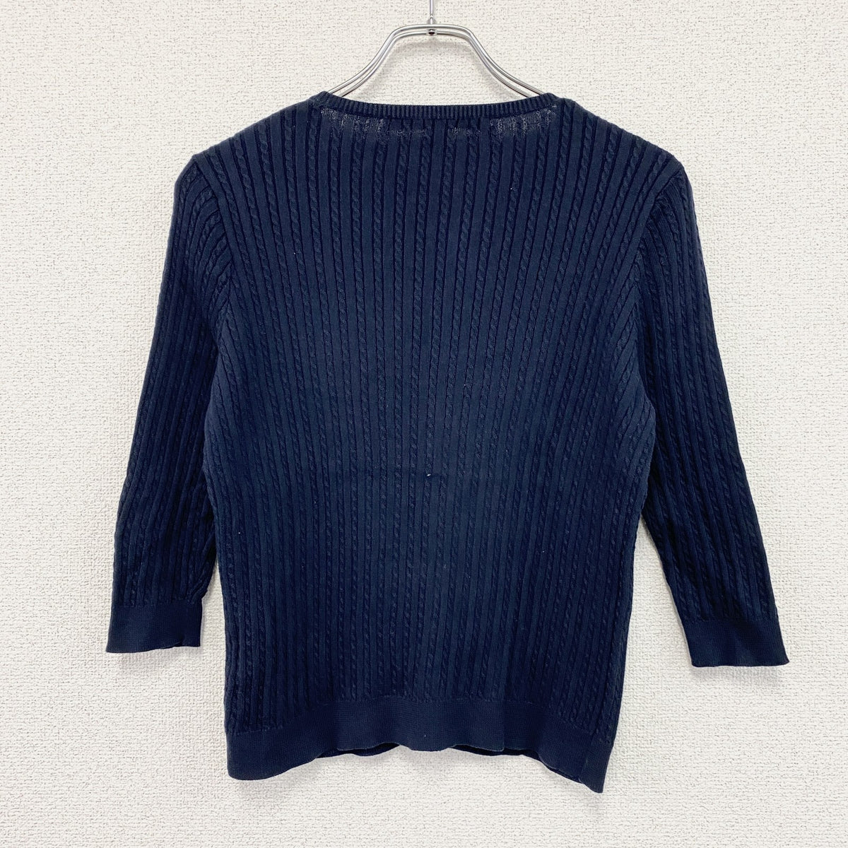 90s　RALPH LAUREN SPORT　ラルフローレンスポーツ　コットンニットカーディガン　刺繍ロゴ　紺　ネイビー　Mサイズ ヴィンテージ セーター ニットセーター レディース 古着