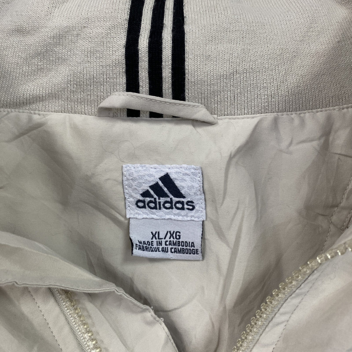adidas　アディダス　プルオーバージャケット　ハーフジップ　オフホワイト　XLサイズ　古着