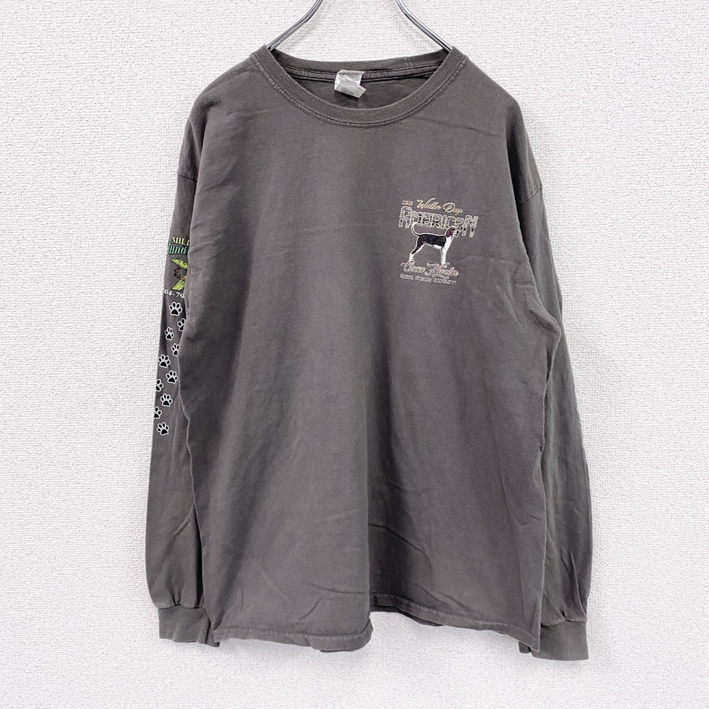 GILDAN　ギルダン　長袖プリントTシャツ/ロンT　ビーグル　灰色　グレー　Lサイズ　古着