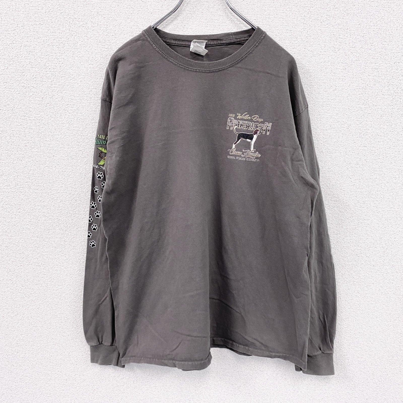 GILDAN　ギルダン　長袖プリントTシャツ/ロンT　ビーグル　灰色　グレー　Lサイズ　古着
