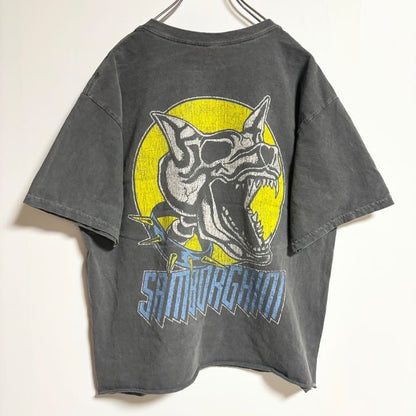 古着 used　SAMBORGHINI　半袖バックプリントTシャツ　ワンポイント　切りっぱなし　グレー　春夏服　Lサイズ