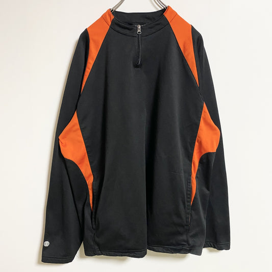 古着 used　HOLLOWAY　ホロウェイ　長袖ハーフジッププルオーバー　ジャージ　トラックジャケット　黒　オレンジ　XLサイズ