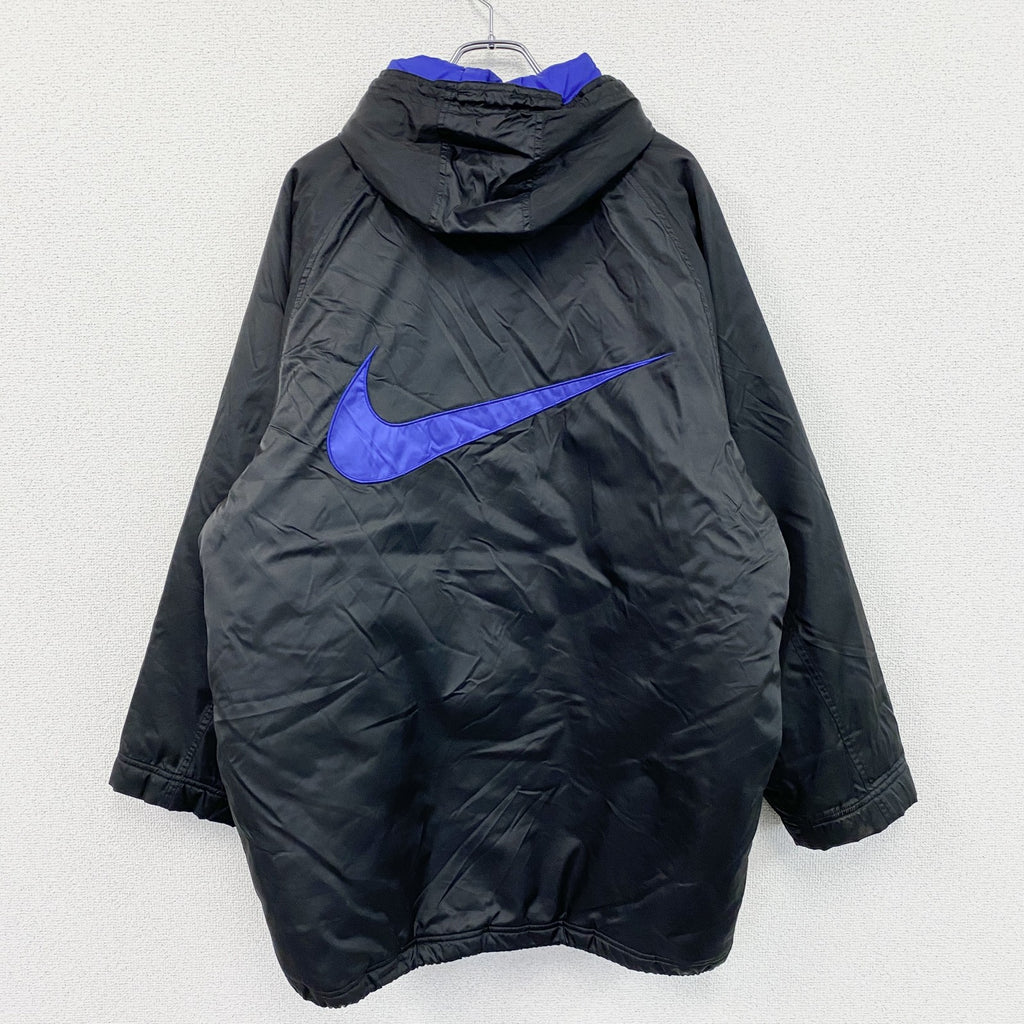 90s　NIKE　ナイキ　モッズコート　ベンチコート　中綿入り　ヴィンテージ　スウッシュ　黒　ブラック　Lサイズ　古着