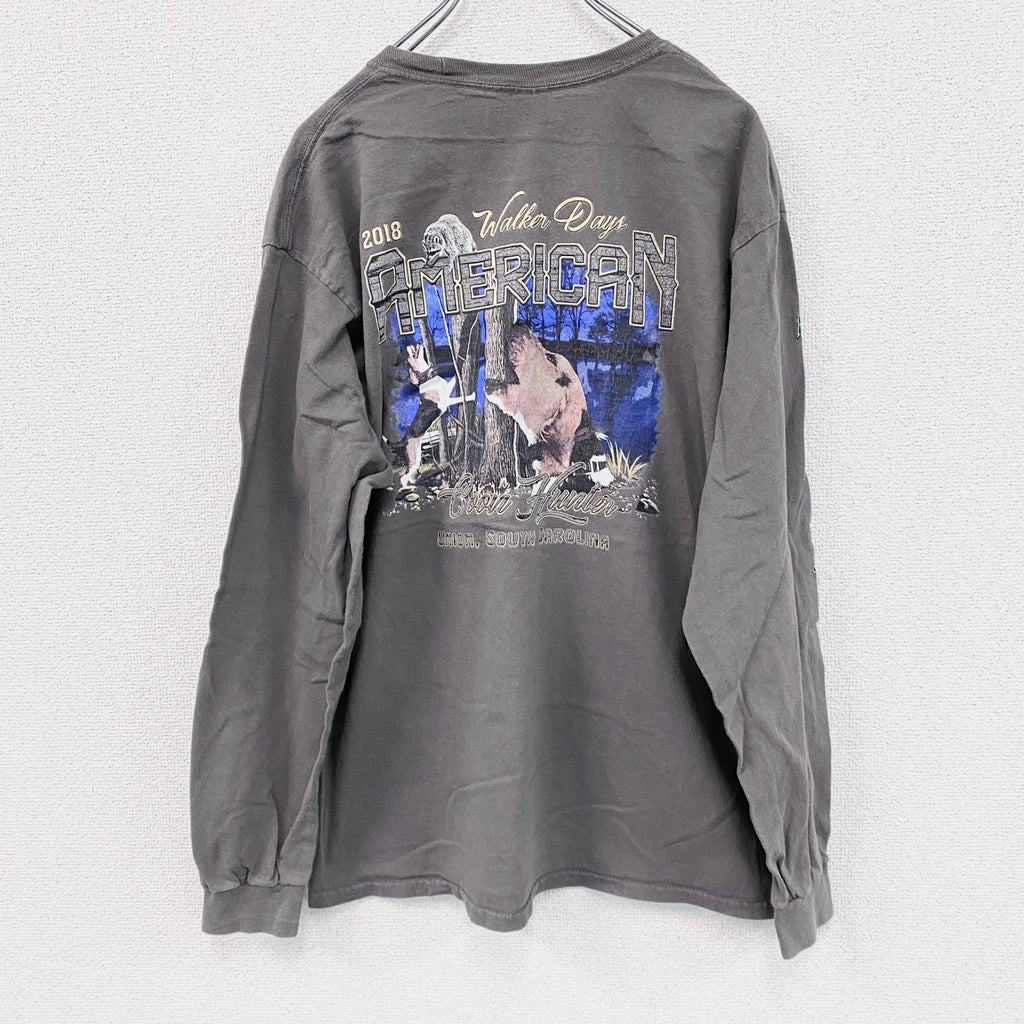 GILDAN　ギルダン　長袖プリントTシャツ/ロンT　ビーグル　灰色　グレー　Lサイズ　古着