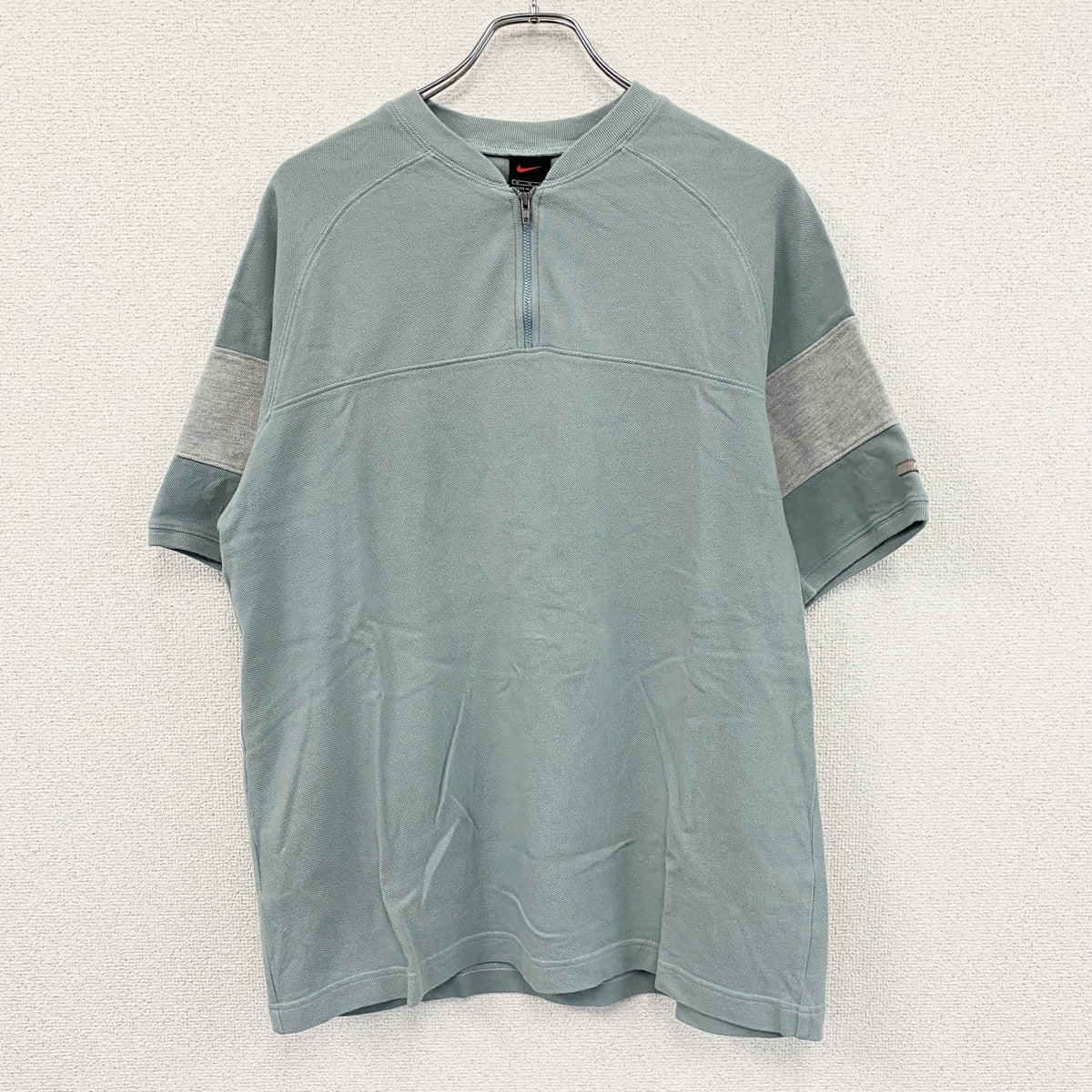 ～00s　NIKE　ナイキ　ハーフジップ半袖Tシャツ　ヴィンテージ　水色　ライトブルー　グレー　XLサイズ カットソー メンズ コットン 古着