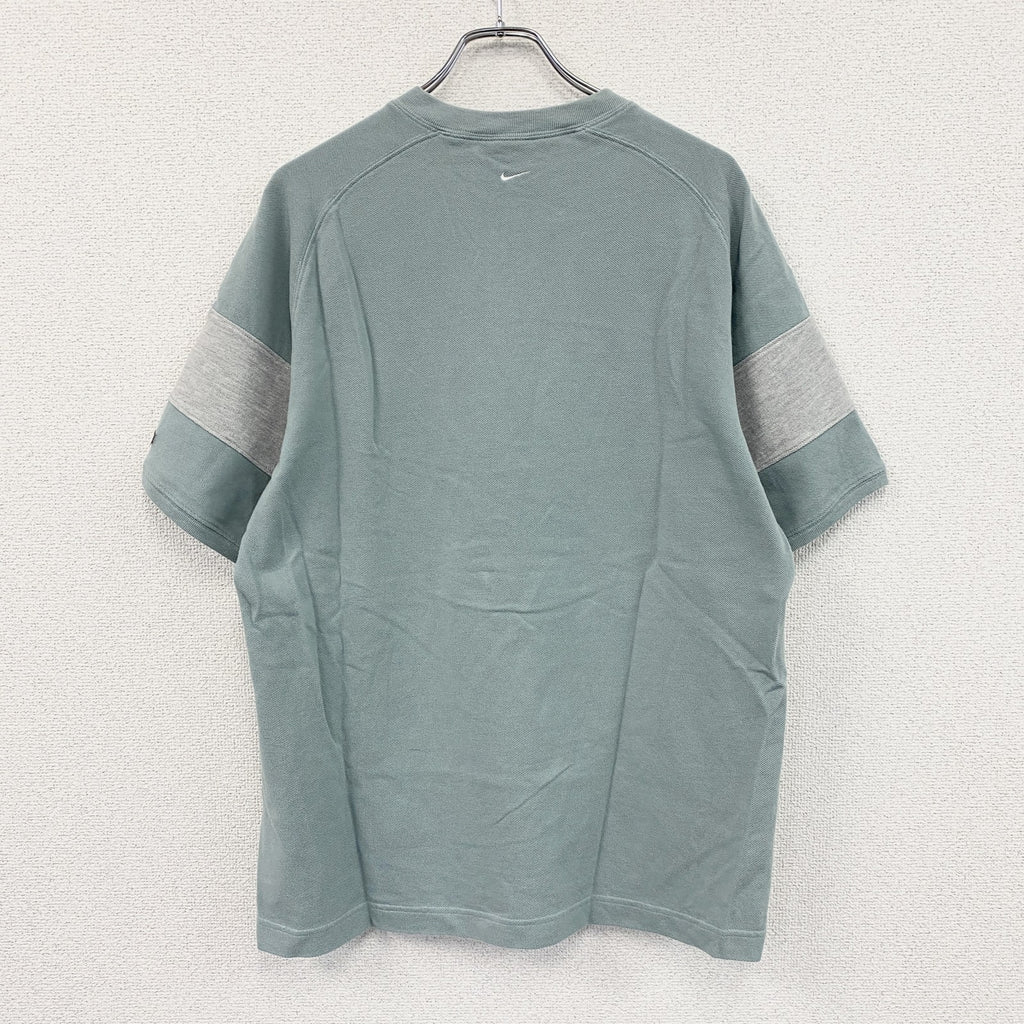 ～00s　NIKE　ナイキ　ハーフジップ半袖Tシャツ　ヴィンテージ　水色　ライトブルー　グレー　XLサイズ カットソー メンズ コットン 古着