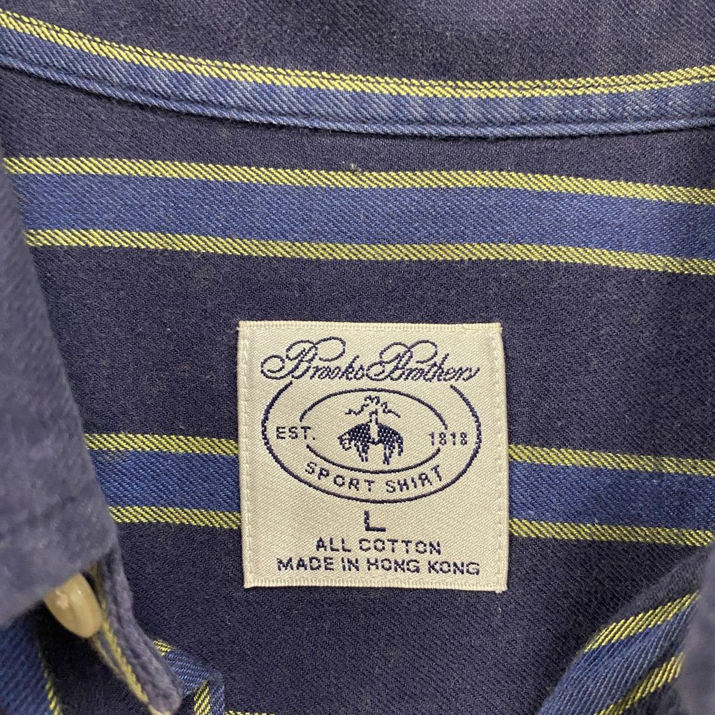 BROOKS BROTHERS　ブルックスブラザーズ　長袖ボタンダウンシャツ　ストライプ　紺　ネイビー　Lサイズ　古着