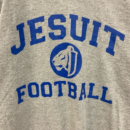 古着 used　NIKE　ナイキ　半袖カレッジプリントTシャツ　JESUIT　FOOTBALL　レトロデザイン　グレー　Lサイズ