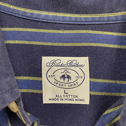 BROOKS BROTHERS　ブルックスブラザーズ　長袖シャツ　ボタンダウンシャツ　ストライプ　紺　ネイビー　Lサイズ