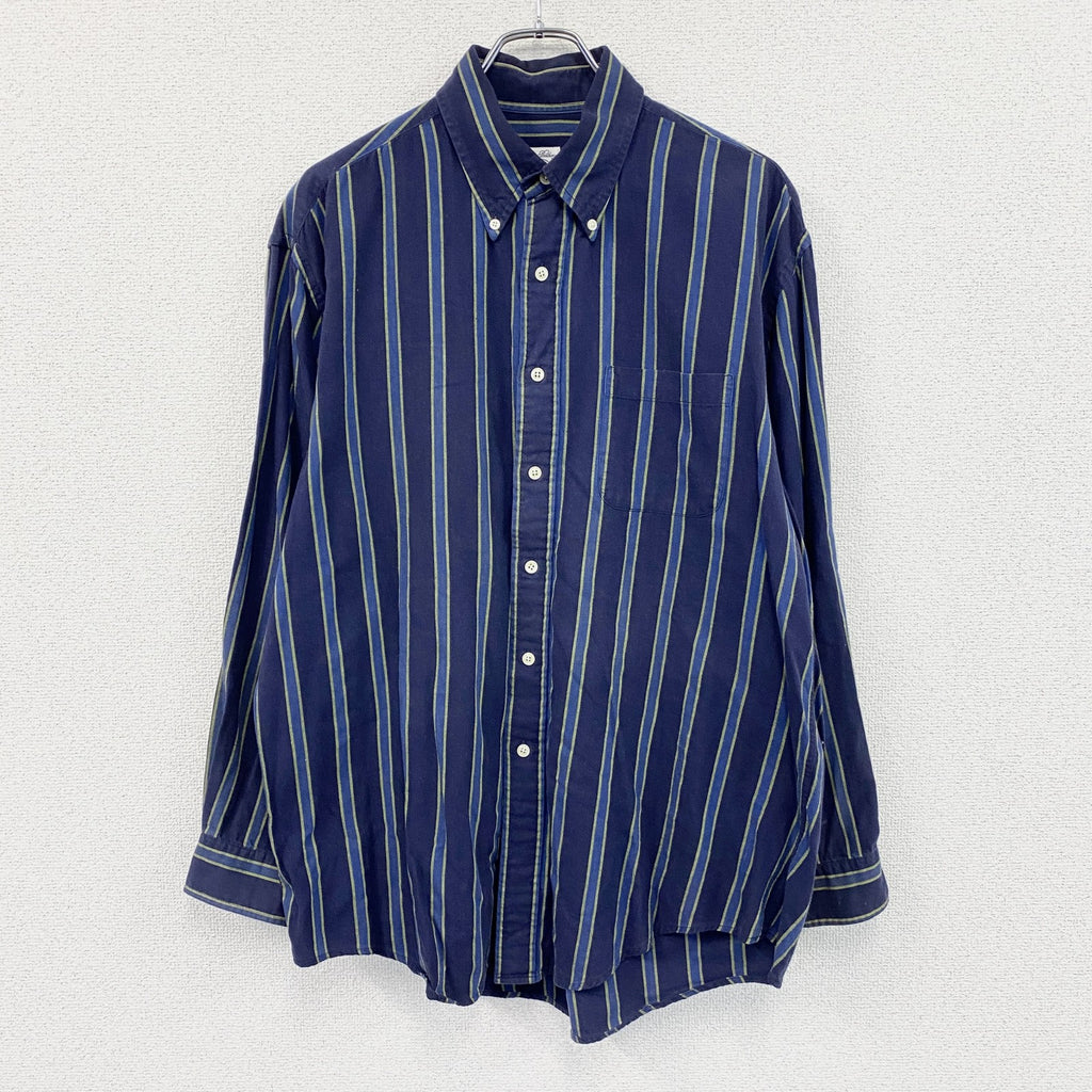 BROOKS BROTHERS　ブルックスブラザーズ　長袖ボタンダウンシャツ　ストライプ　紺　ネイビー　Lサイズ　古着