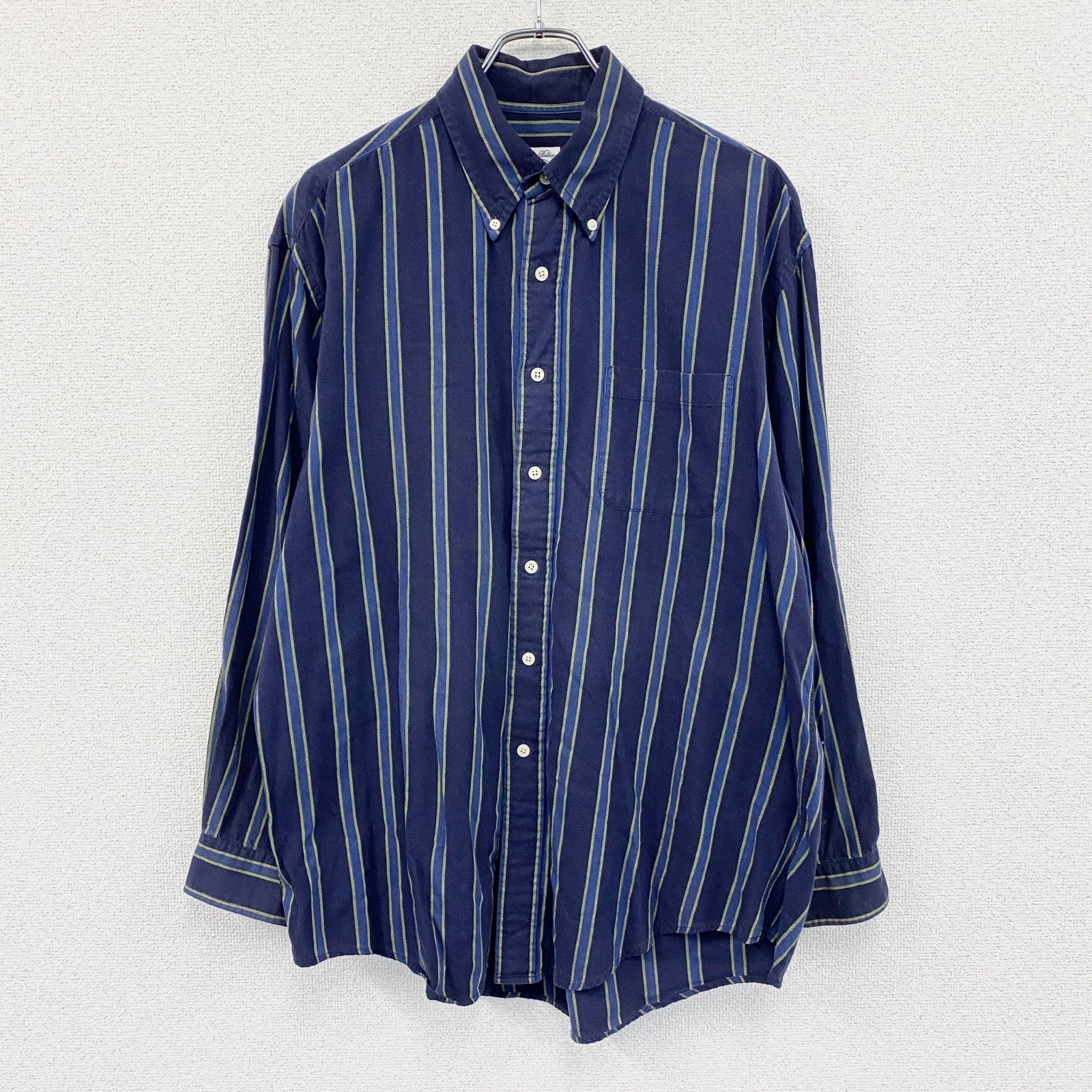 BROOKS BROTHERS　ブルックスブラザーズ　長袖ボタンダウンシャツ　ストライプ　紺　ネイビー　Lサイズ　古着