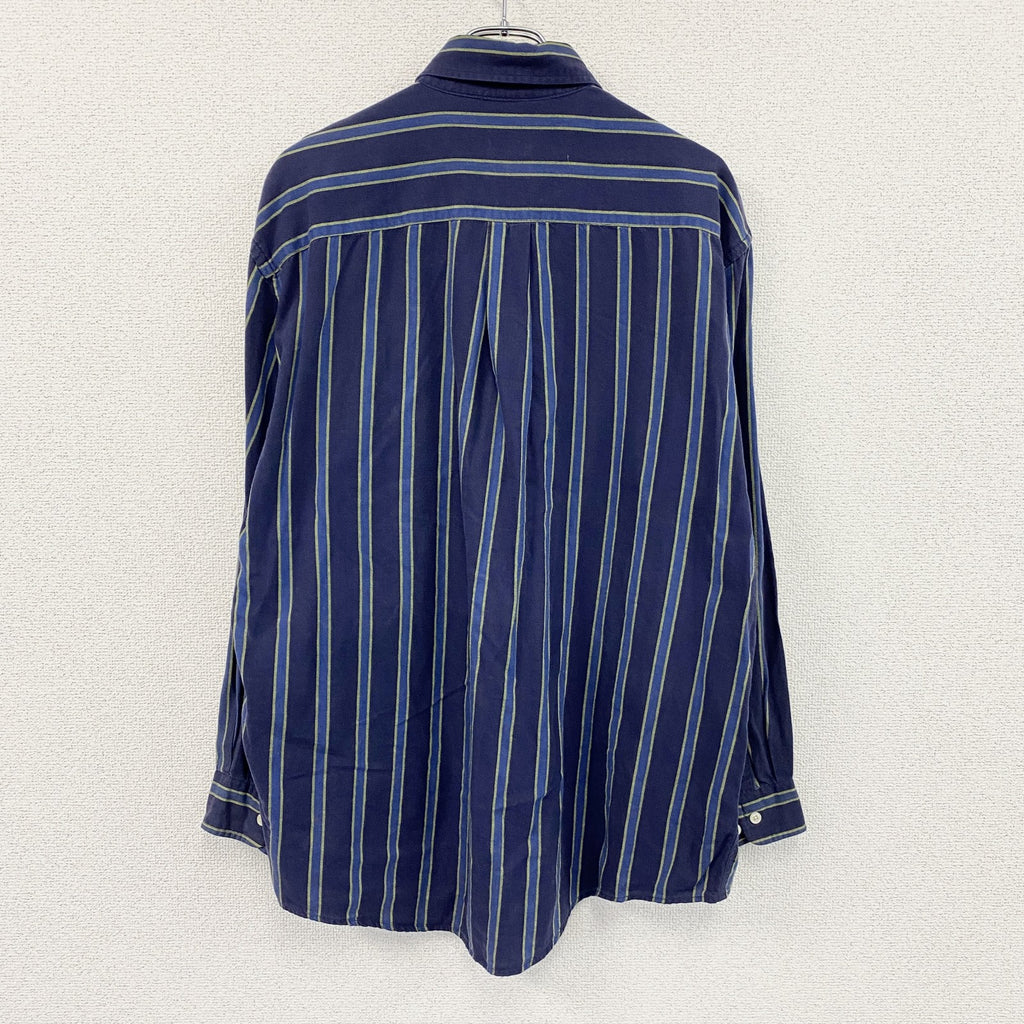 BROOKS BROTHERS　ブルックスブラザーズ　長袖ボタンダウンシャツ　ストライプ　紺　ネイビー　Lサイズ　古着