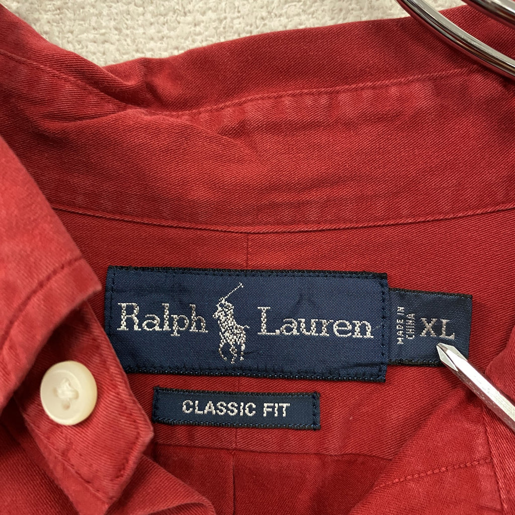 Ralph Lauren　ラルフローレン　CLASSIC FIT　長袖ボタンダウンシャツ　赤　レッド　XLサイズ　古着
