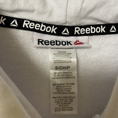 古着 used Reebok リーボック 長袖ロゴプリントプルオーバーパーカー　フーディー　スポーティー　ホワイト　白　Sサイズ