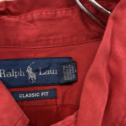 Ralph Lauren　ラルフローレン　長袖シャツ　ボタンダウンシャツ　無地　赤　レッド　XLサイズ