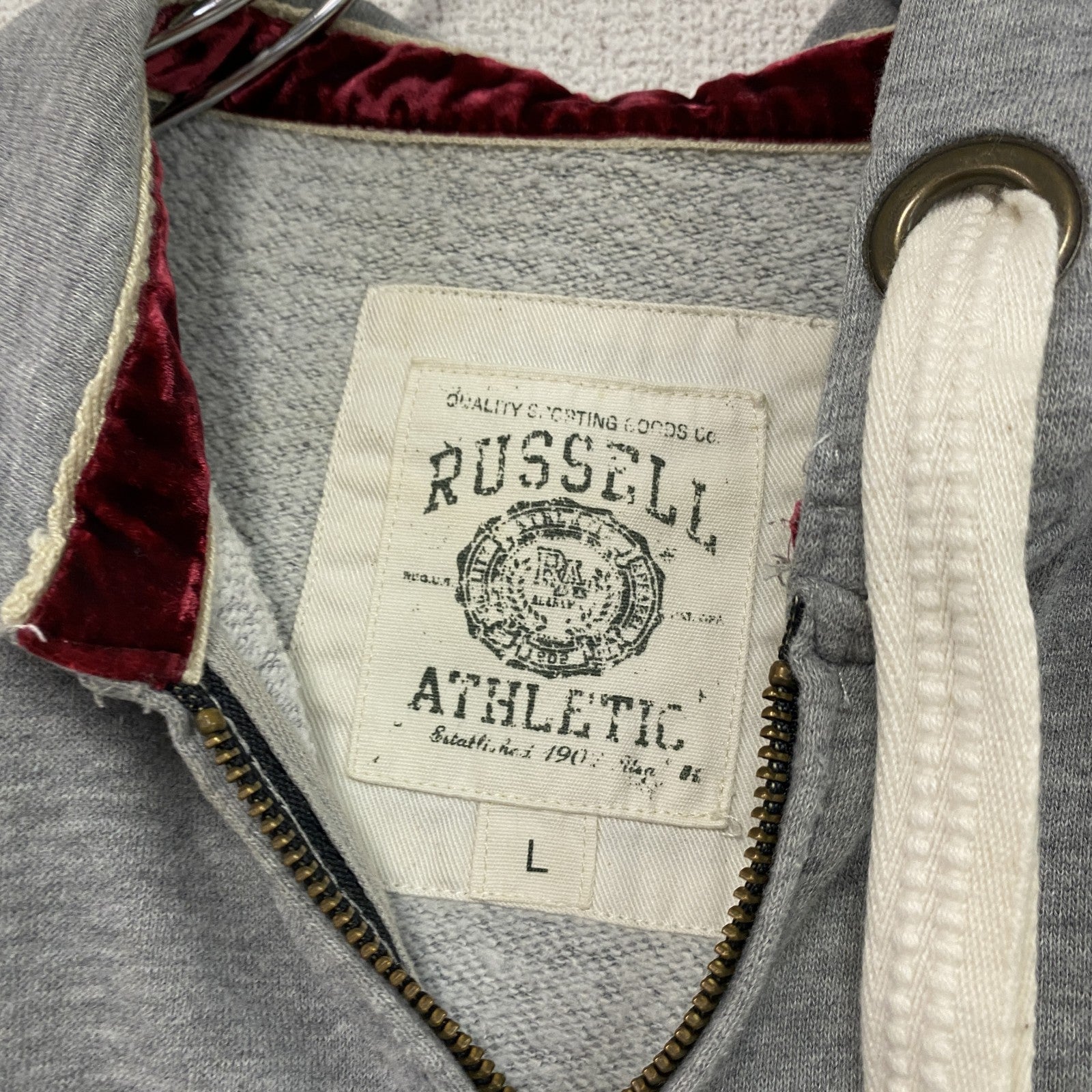 RUSSELL ATHLETIC　ラッセルアスレチック　フルジップスウェットパーカー/フーディー　ワッペン　灰色　グレー　Lサイズ